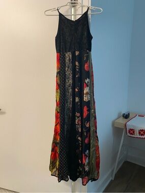 Mixed Pattern Black Floral & Lace Maxi dress